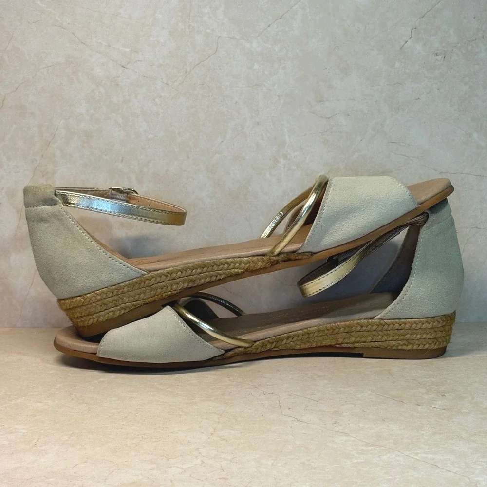 Gaimo Espadrilles Wedge Sandals Beige Gold‎ Ankle Strap Spring Summer Shoes 9.5